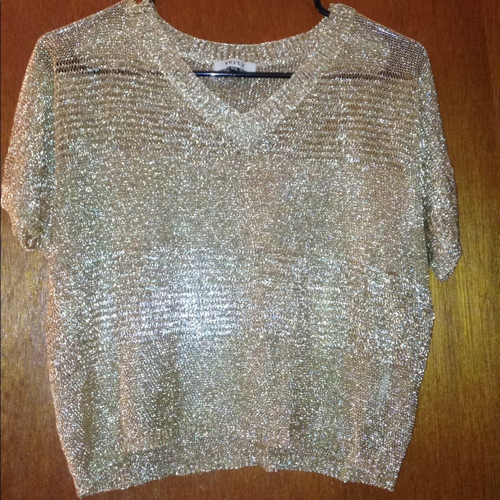 Gold metallic see through top